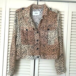 Pistola Kaine cropped military blouse wild spots Sz M rayon breast pockets
